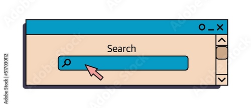 The search bar is an interface element of an old Windows PC from the 90s. In retro style steam wave. Vector illustration