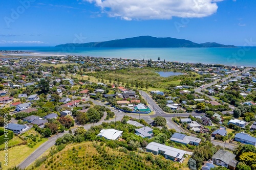 Waikanae Beach township and Kapiti Island photo