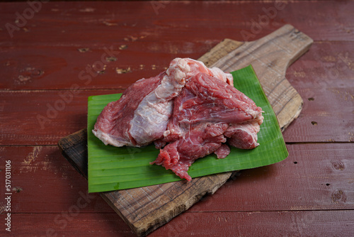 Fresh raw beef. The meat is ready to be processed into various kinds of food with the basic ingredients of beef.