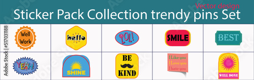 Sticker Pack Collection of trendy pins Set of cool patches vector design