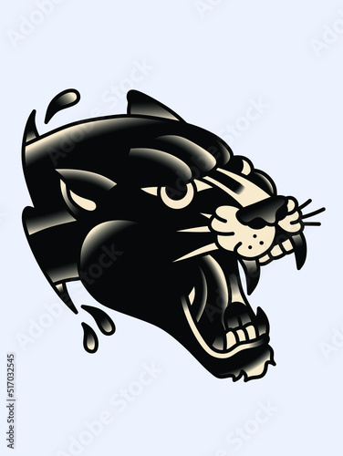 Old School Panther Head Tattoo Illustration