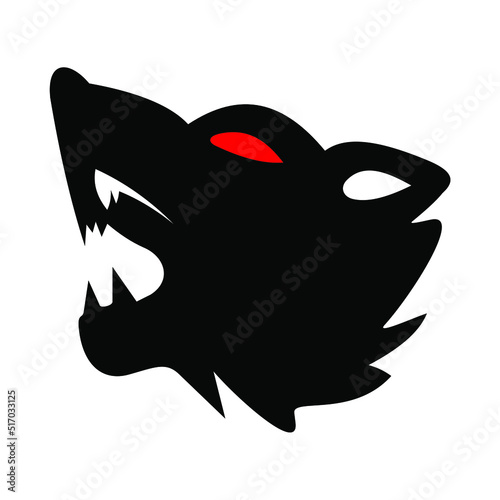 Vector of a wolf with its mouth open and a red eye that can be used as a sample logo