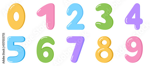 Colorful cartoon numbers set. Isolated funny kids numbers on a white background. Vector set of 1-9 digit baby icons. School mathematical symbols. 