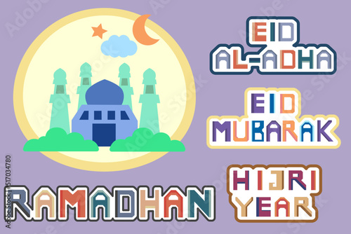 illustration of a Cute Mosque Islamic symbols 