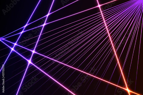 Laser field.Intersecting glowing laser security beams on a dark background.Art design shine light ray.
