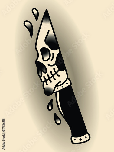 Traditional tattoo flash skull with a sword 