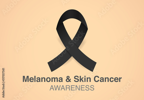 Black ribbon on beige skin means awareness about melanoma and skin cancer. illustration for the skin cancer disease campaign.