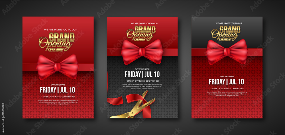 Set of Grand opening ceremony invitation or flyer design. Stock Vector |  Adobe Stock