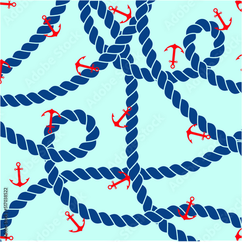 navy rope and sea achors vector graphic seamless pattern blue  nautical background 