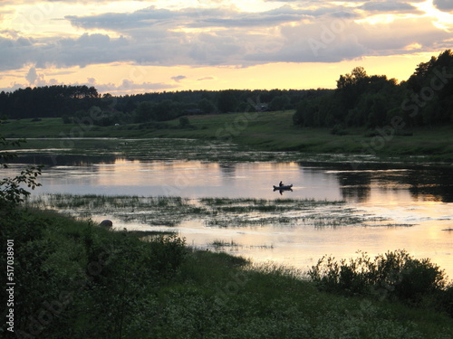 summer river in the countryside in the evening