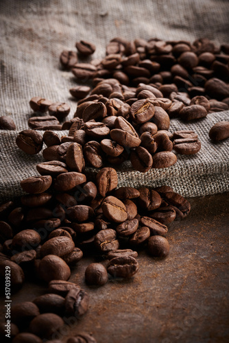 Roasted coffee beans macro close up background