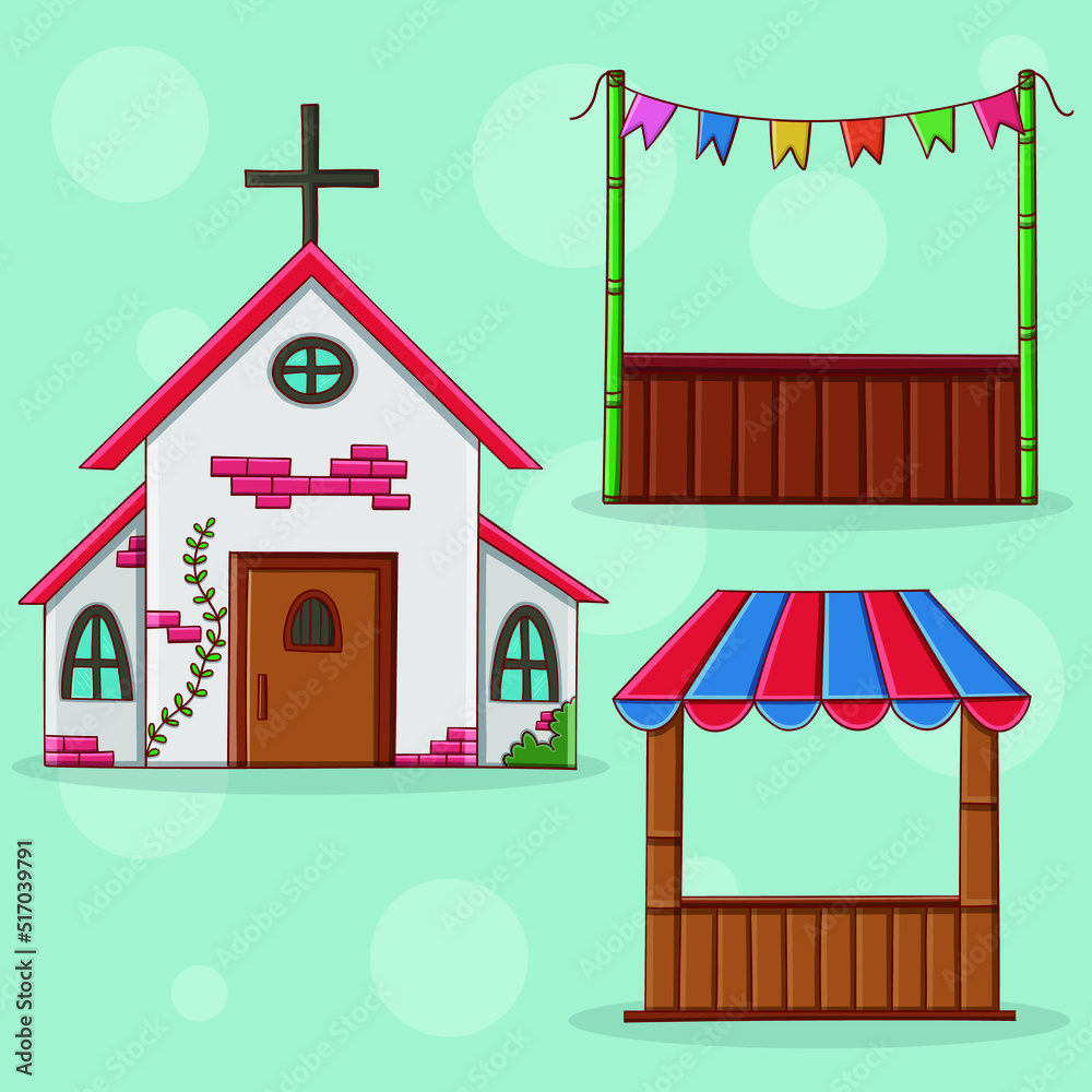 Brazilian junina party church and tents