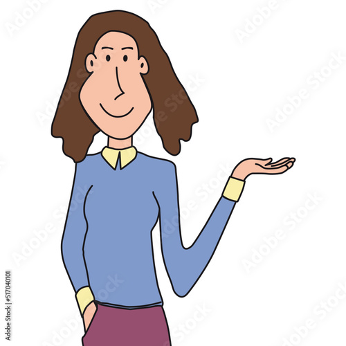 smiling woman showing something with her hand