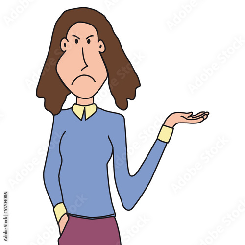 unhappy woman showing something with her hand
