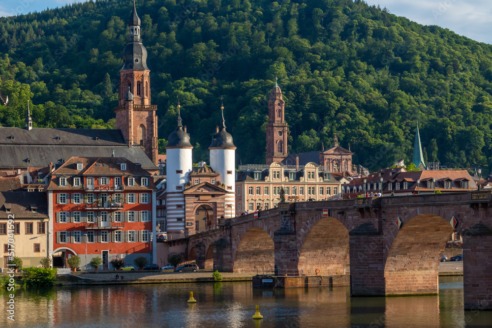 beautiful city view of Heidelberg in summer light. Heidelberg on the Neckar River in Germany is known for its university and romantic flair