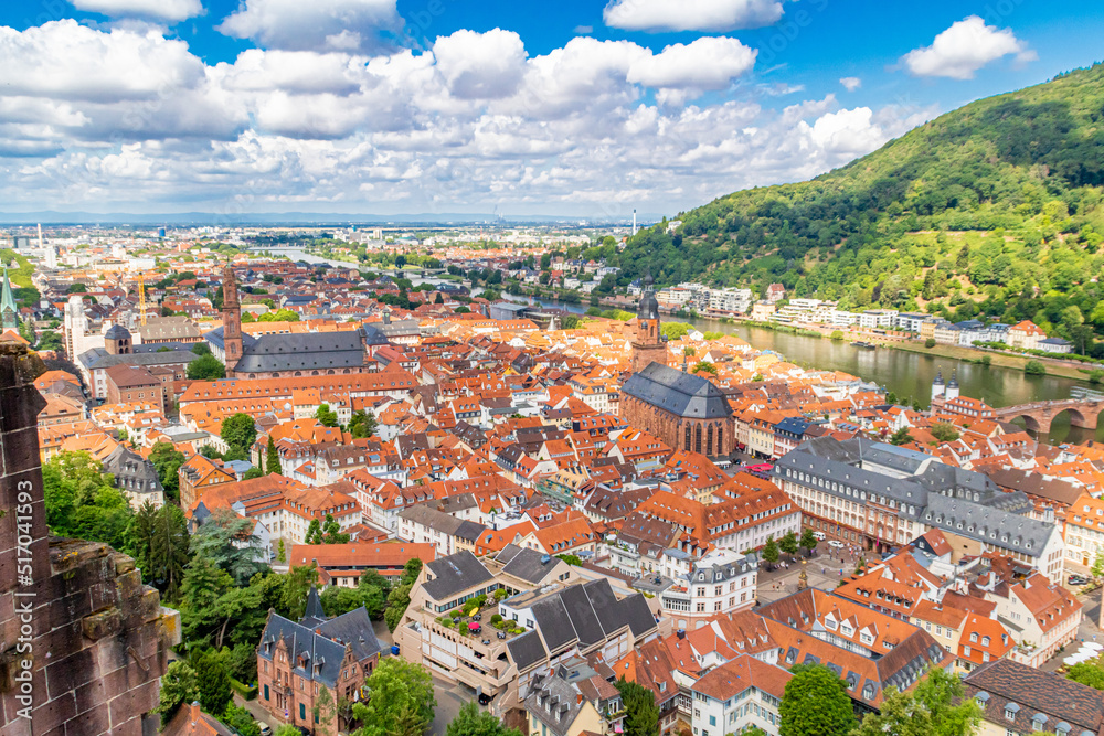 beautiful view of the old town of Heidelberg in summer. Heidelberg on the Neckar River in Germany is known for its university and romantic flair