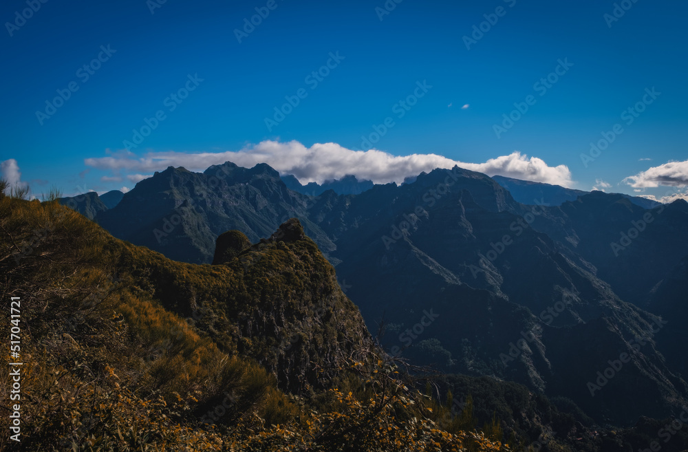 Viewpoint called Bica da Cana from which pico do arieiro and other peaks can be seen - Madeira, Portugal. October 2021