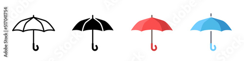 Flat cartoon umbrella. Set of  vector umbrellas. Vector clipart isolated on white background.	
