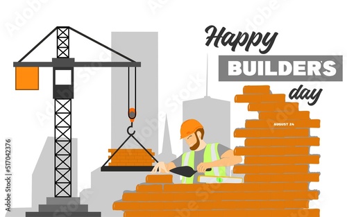 Builders day, engineers day, crane operators day, architects day, labor day concept vector illustration