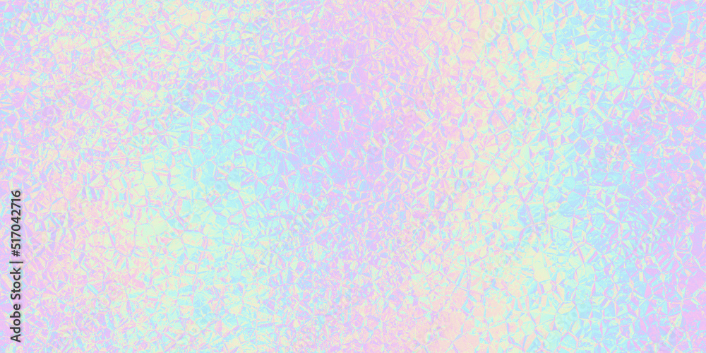 Seamless trendy iridescent rainbow chrome crumpled foil texture. Soft futuristic holographic neon pastel unicorn glass background pattern. Modern blurry pearl abstract magical fairy 3D rendering.