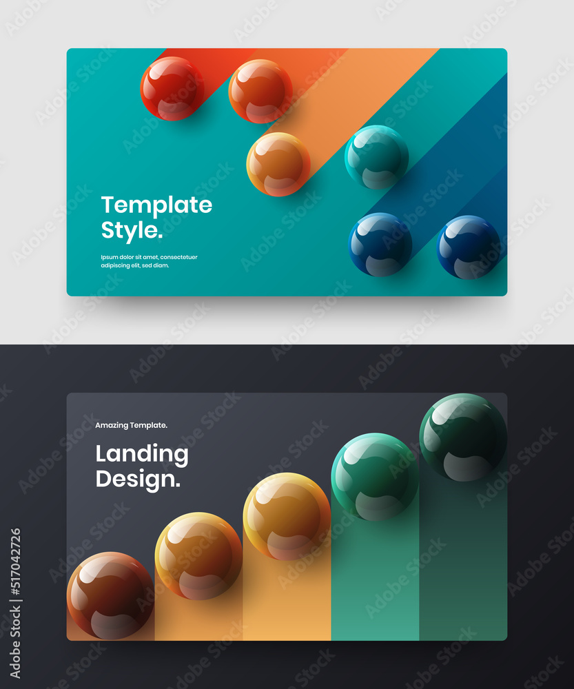 Multicolored website screen design vector concept set. Unique 3D spheres company identity layout collection.