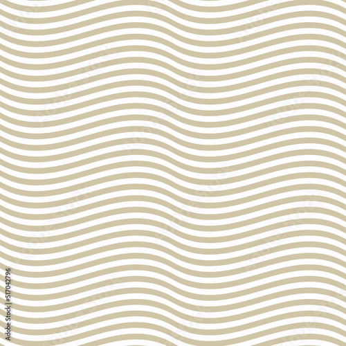 Simple gold and white curved wavy lines pattern. Vector seamless texture with waves, horizontal stripes. Modern abstract golden background with optical illusion effect. Repeat design for decor, print
