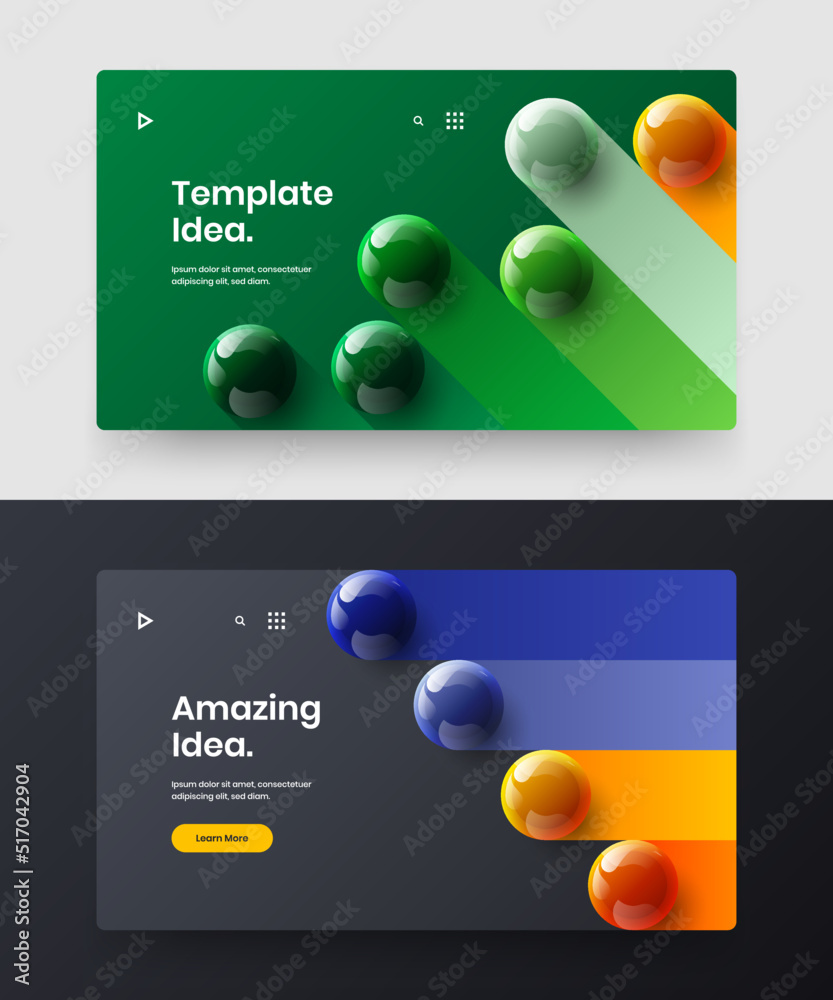Bright 3D spheres website concept set. Minimalistic company identity vector design template collection. Bright 3D spheres website concept set. Minimalistic company identity vector design template collection.