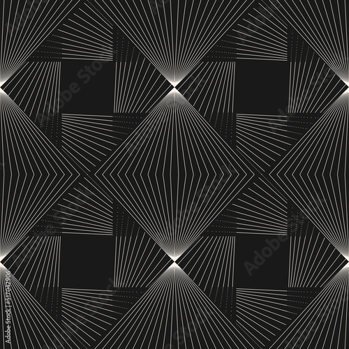 Vector abstract geometric pattern with linear shapes, thin broken lines, squares. Stylish minimal black and white geo texture. Modern monochrome frame background. Dark repeat design for decor, cover © Olgastocker