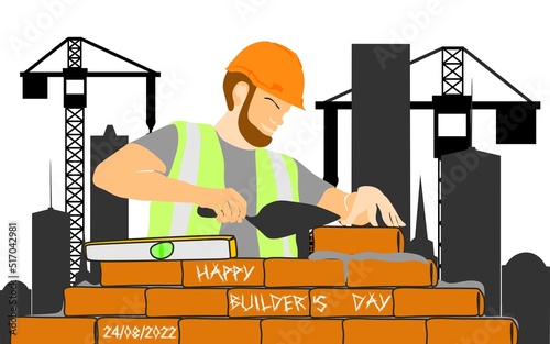 Builders day, engineers day, crane operators day, architects day, labor day concept vector illustration