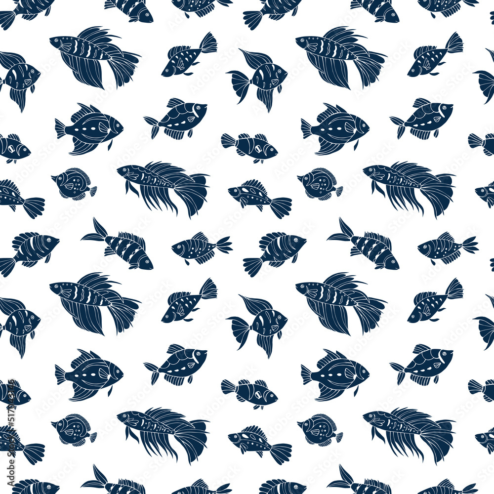 Seamless vector pattern with sketch of sea fish. Sea seamless vector pattern. Decoration print for wrapping, wallpaper, fabric.
Seamless vector pattern with sketch of sea fish. Sea seamless vector pattern. Decoration print for wrapping, wallpaper, fabric.