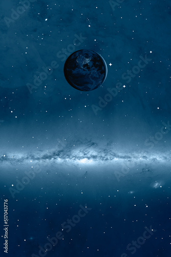 Planet Earth in front of the Milky Way galaxy "Elements of this image furnished by NASA "