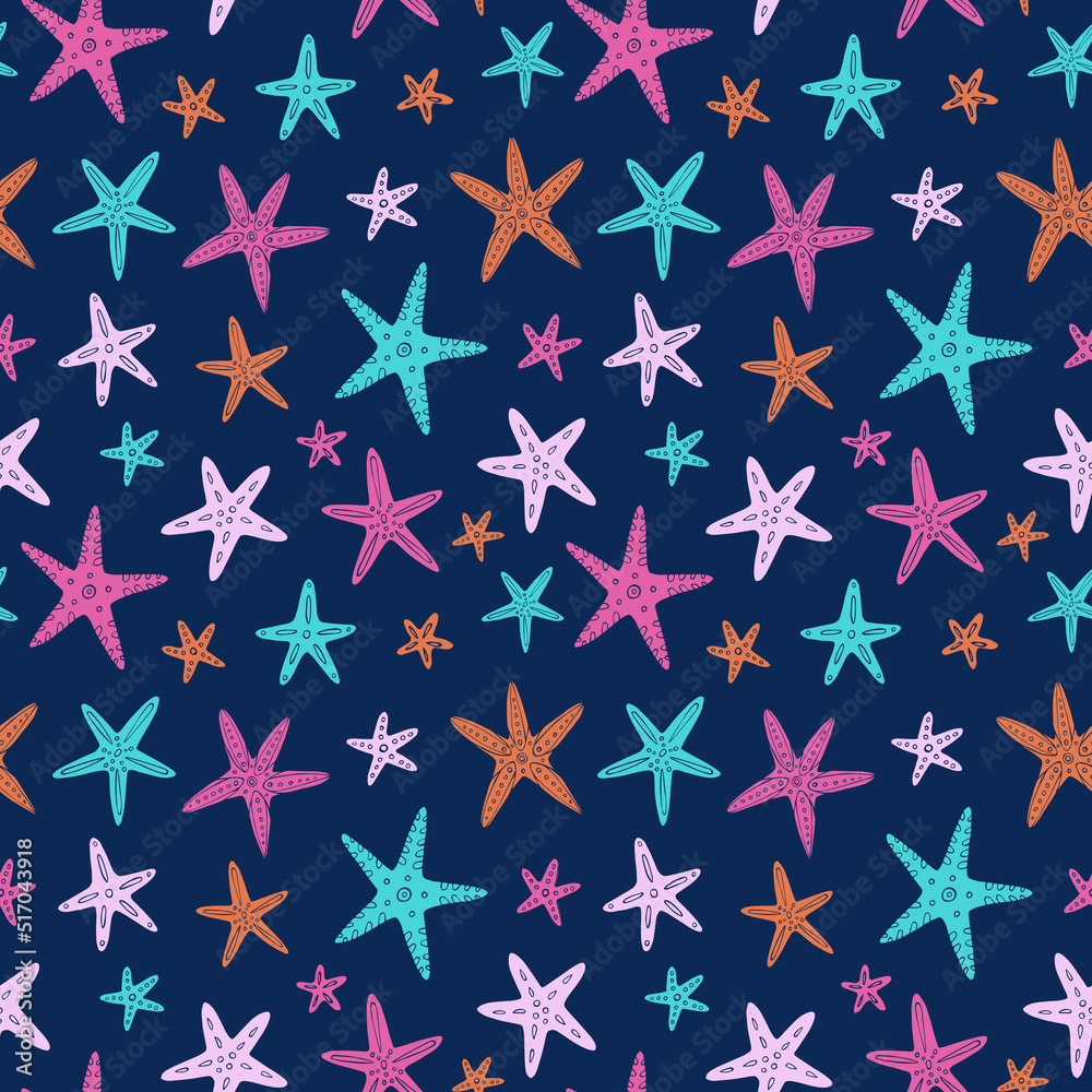 Seamless vector pattern with sketch of starfish. Sea seamless vector pattern. Decoration print for wrapping, wallpaper, fabric. Seamless vector pattern with sketch of starfish. Sea seamless vector pattern. Decoration print for wrapping, wallpaper, fabric.