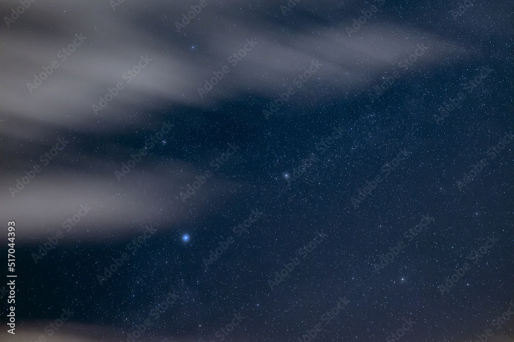 Milky Way stars and constellations on evening sky.