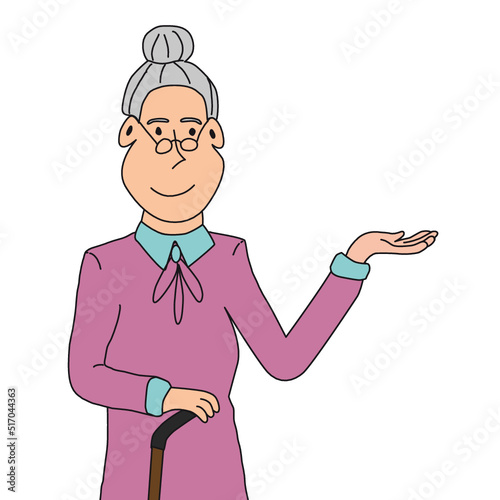 old lady showing something with her hand