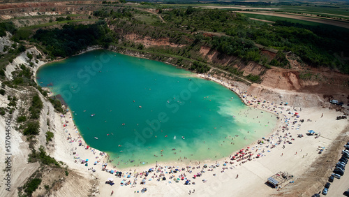 Besenovo lake in Serbia, filled with tourists.