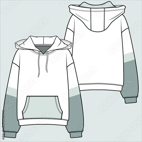 CUT AND SEW PANEL HOODED SWEAT TOP WITH KANGAROO POCKET FOR WOMEN AND TEEN GIRLS IN EDITABLE VECTOR FILE