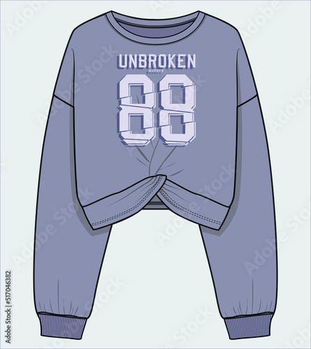 CROP SWEAT TOP WITH PRINT DETAIL IN VECTOR FILE