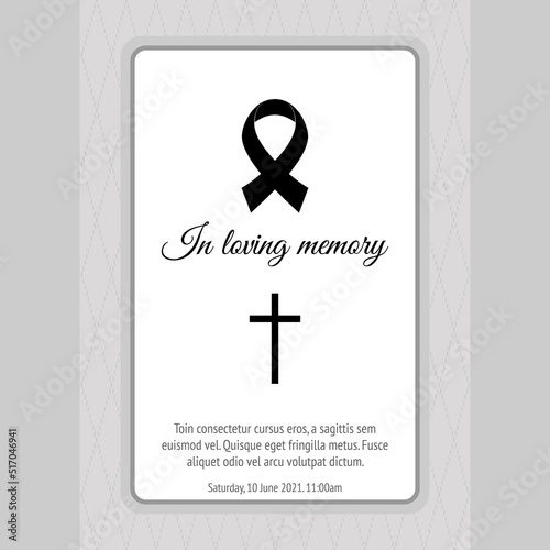 funeral card template with black ribbon
