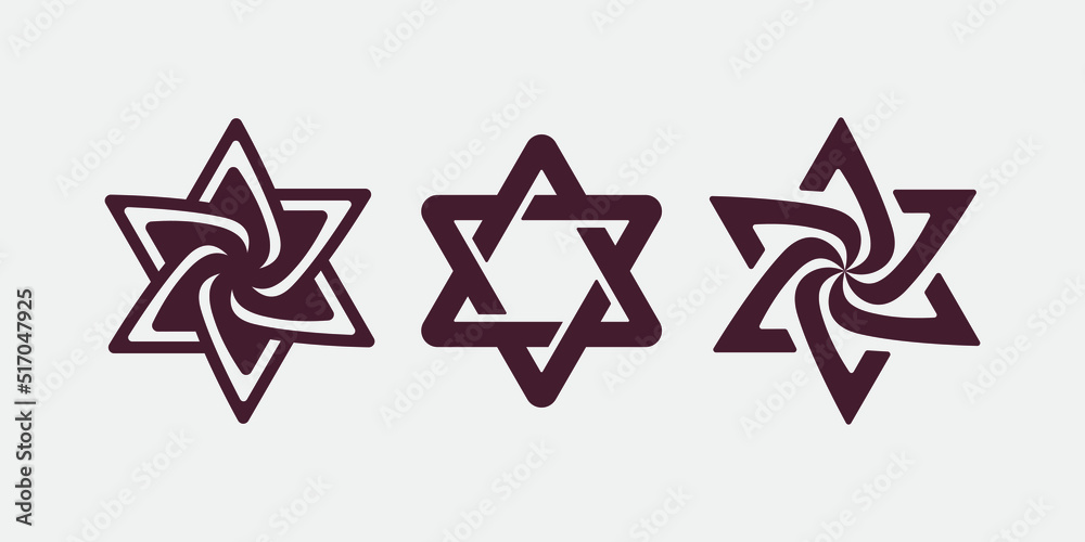 Star of David set. Judaism religious logo. Jewish culture sign. Israel emblem hexagram. Vector illustration Star of David set. Judaism religious logo. Jewish culture sign. Israel emblem hexagram. Vector illustration