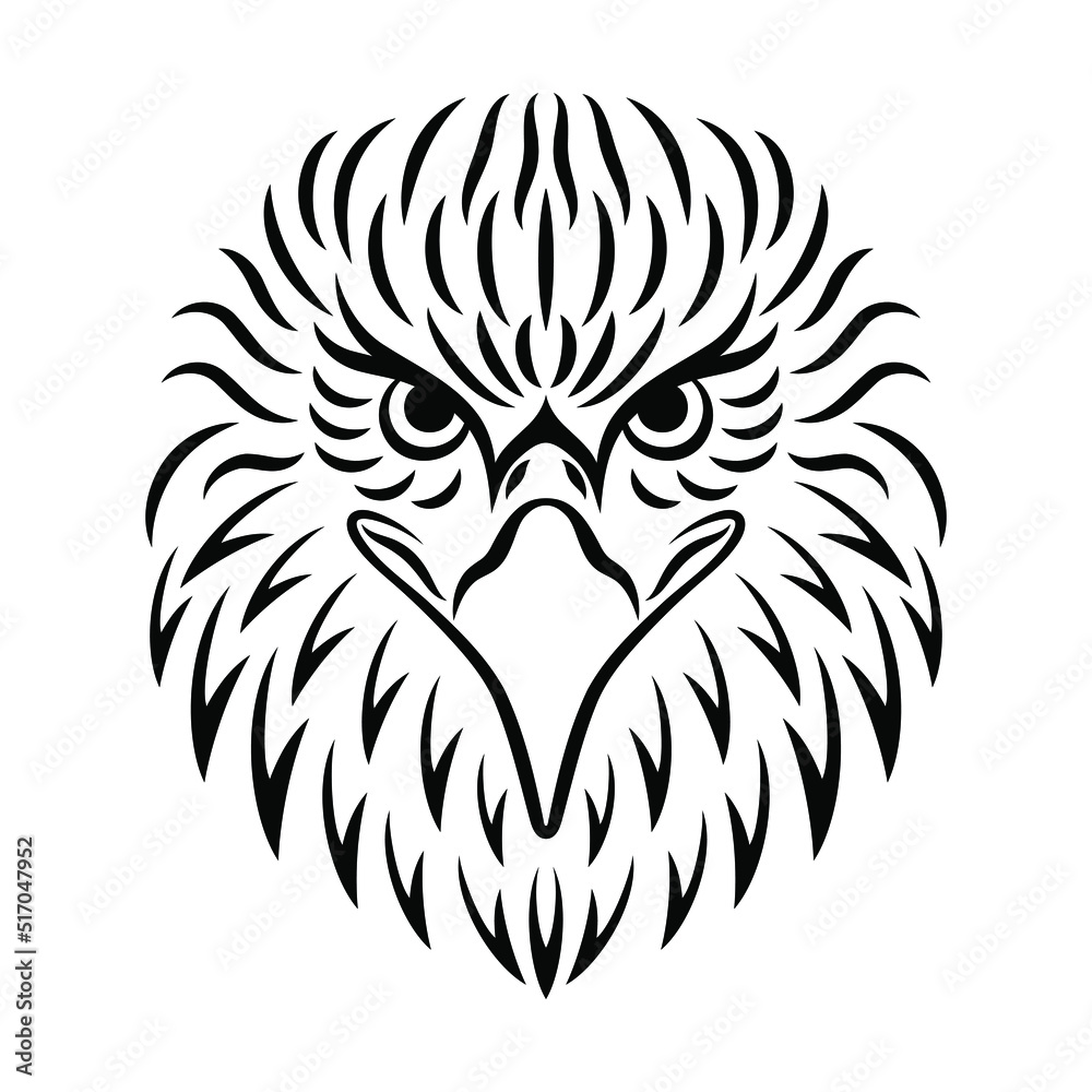 Mascot head of an eagle. Vector illustration emblem. Image of an eagle's head in black strokes on a white background. Calligraphic drawing. Can be used for printing on t-shirts, posters, stickers. Mascot head of an eagle. Vector illustration emblem. Image of an eagle's head in black strokes on a white background. Calligraphic drawing. Can be used for printing on t-shirts, posters, stickers.
