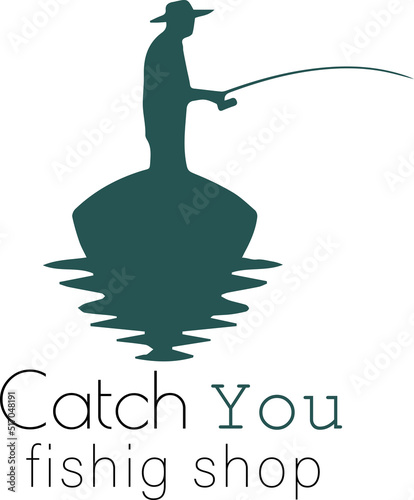 logo for a fishing shop in a minimalist style. fisherman in a boat on the lake fishing logo