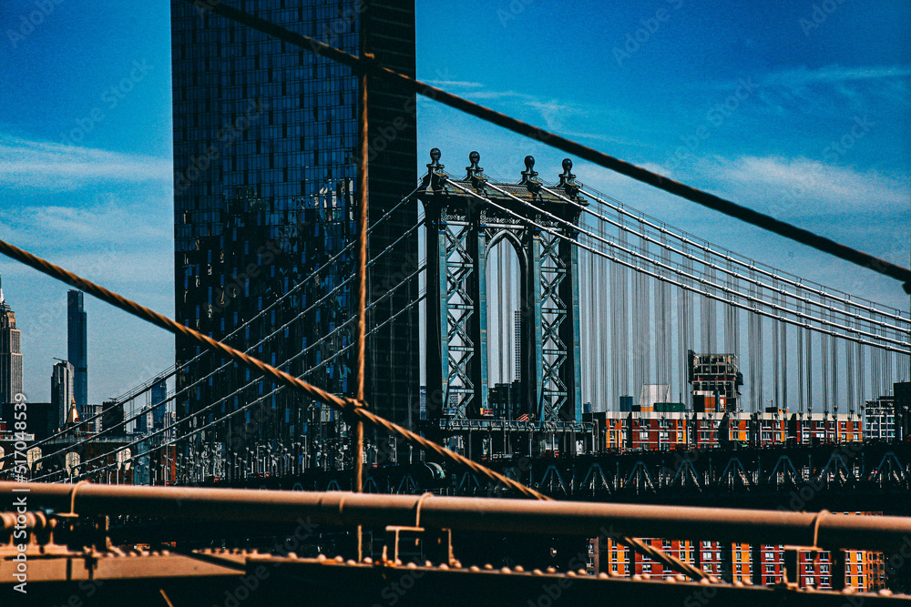 Fototapeta premium city bridge at sunset, new york, Brooklyn Bridge