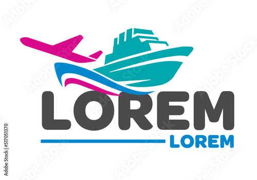 Global freight transportation logo design. International trade and logistics vector design. Sea and air cargo services logotype or Cargo Logistics Logo, Front ship minimalist, Ship Cargo template.
