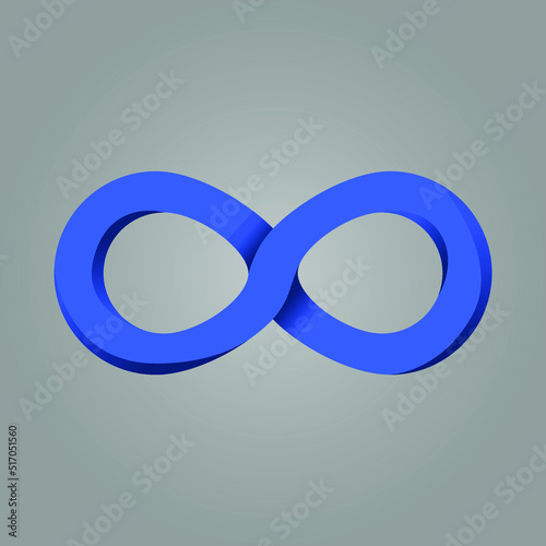3d infinity sign. Inverted blue figure eight. Vector