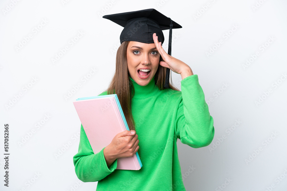 Young student caucasian woman isolated on white background with surprise expression Young student caucasian woman isolated on white background with surprise expression