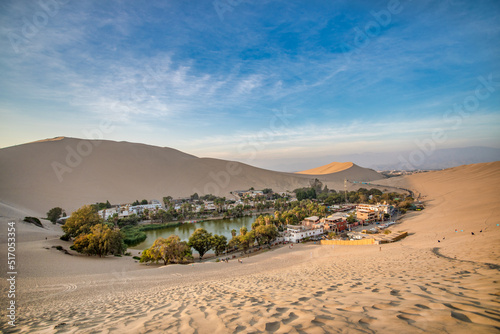 Huacachina is a desert oasis and a small village just west of the city of Ica in southwestern Peru