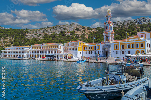 Panormitis Port and the Monastery of St. Archangel Michael of Panormitis, Symi island, Greece