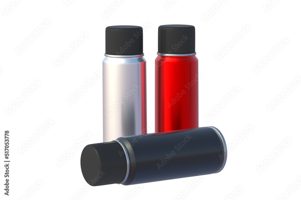 Cans of spray paint with lids isolated on white background. 3d render Cans of spray paint with lids isolated on white background. 3d render
