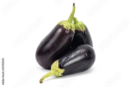 Eggplant isolated, two eggplants, three eggplants, no one, copy space, macro, studio lighting, negative space, organic eggplant, fresh, white background, ripe, eggplant cut out, raw purple eggplant 