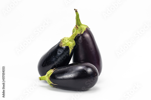 Eggplant isolated, two eggplants, three eggplants, no one, copy space, macro, studio lighting, negative space, organic eggplant, fresh, white background, ripe, eggplant cut out, raw purple eggplant 